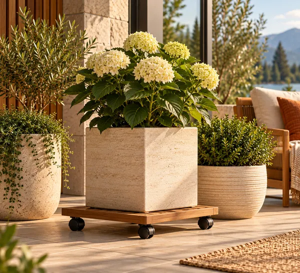 Ledge Square garden platform with a plant display