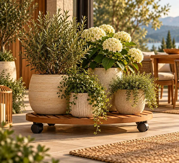 Canopy Slat garden platform with a plant display